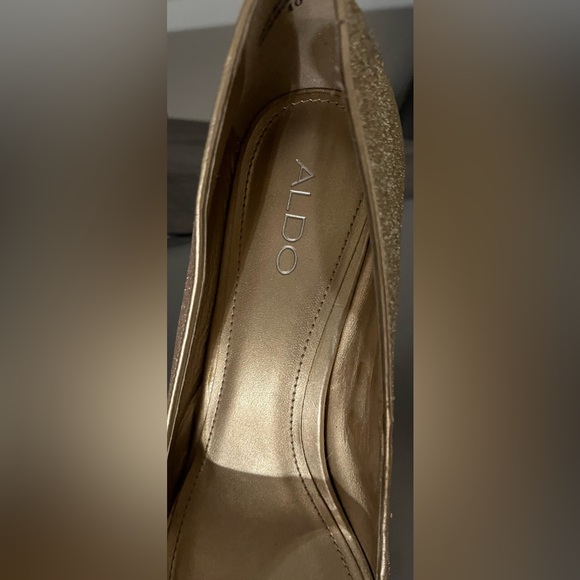 ALDO Gold Shimmer Peep Toe Platform Heels - Picture 3 of 10
